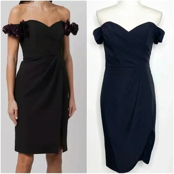 Marchesa Notte Women's Black Floral Pleated Sweetheart Sheath Dress Size 4 NWT - Picture 1 of 13